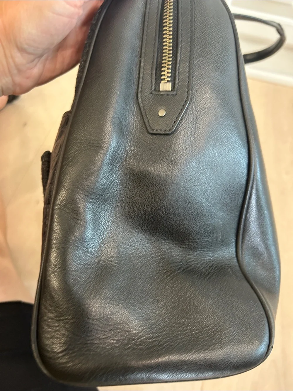 Coach Black Leather & Wool Laptop Tote